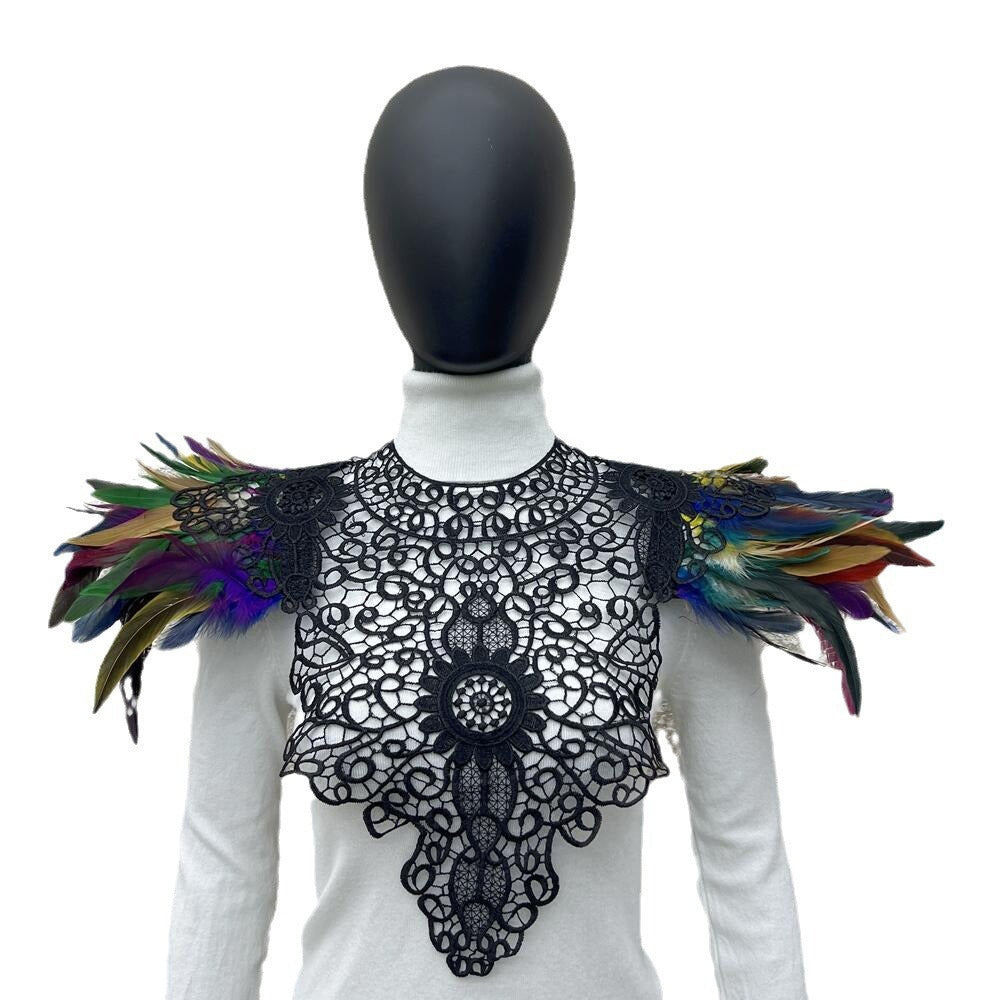 Gothic style lace embroidered feather shawl Christmas scarf Halloween stage runway clothing accessories