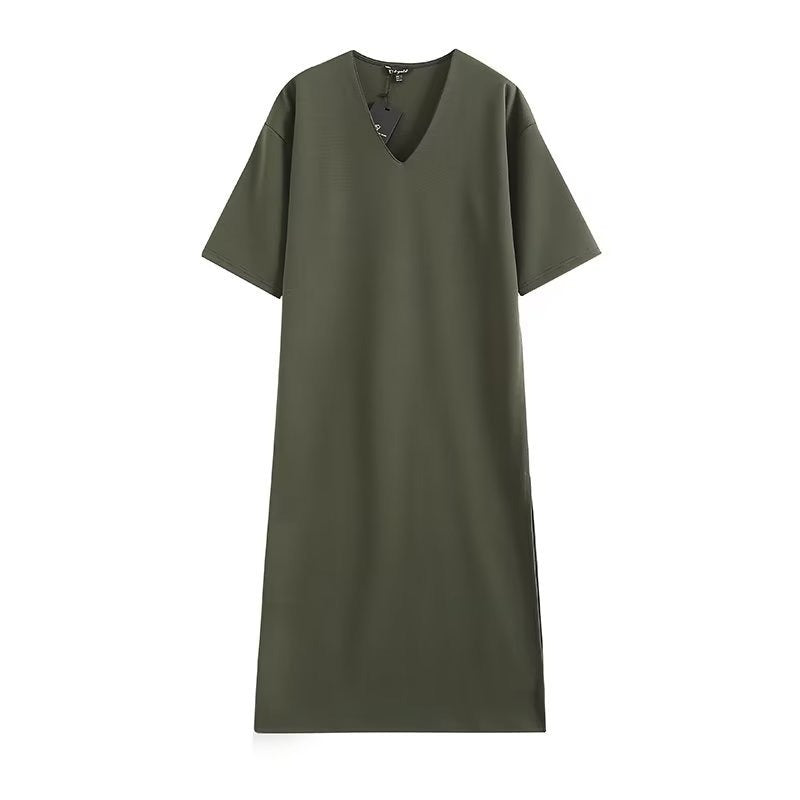 Spring and summer new V-neck long comfortable temperament shift dress