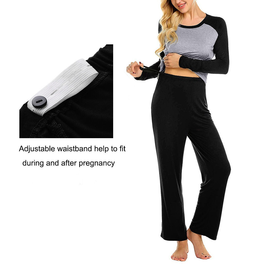 European and American soft and comfortable color matching maternity home clothing, nursing long sleeved pants set