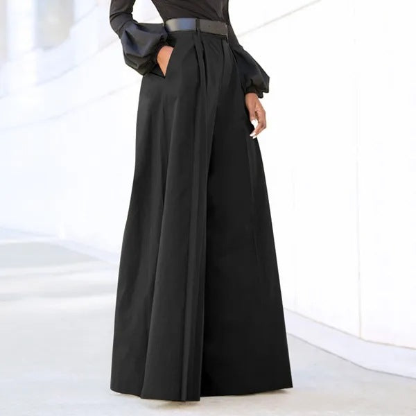 Spring Autumn Female Fashion Stylish Urban Casual Loose High Waisted Solid Color Wide Leg Pants For Women