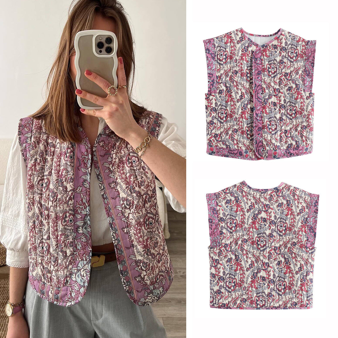 Women's Printed Cotton Vest Girl's Cute and Comfortable Jacket Clothing Female's Casual Vest Lace Jacket for Girls