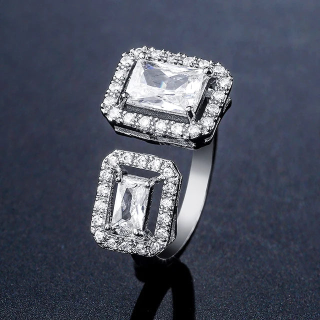 Luxury Square Zircon Ring For Women Fashion Water Drop Finger Open Rings Wedding Party Charms Jewelry