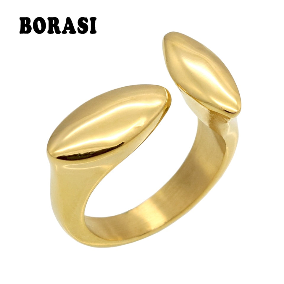 New Fashion Brand Charm Double Leaf Rings For Women Gold Color Opening Adjustable Woman Ring Bague Femme Engagement Rings