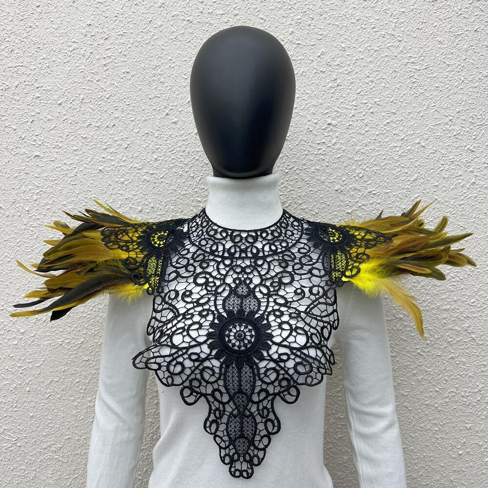 Gothic style lace embroidered feather shawl Christmas scarf Halloween stage runway clothing accessories