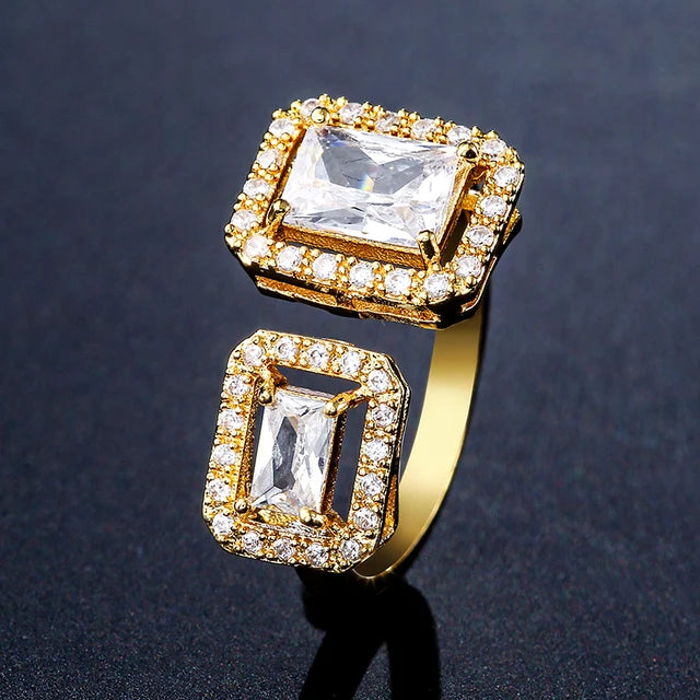 Luxury Square Zircon Ring For Women Fashion Water Drop Finger Open Rings Wedding Party Charms Jewelry