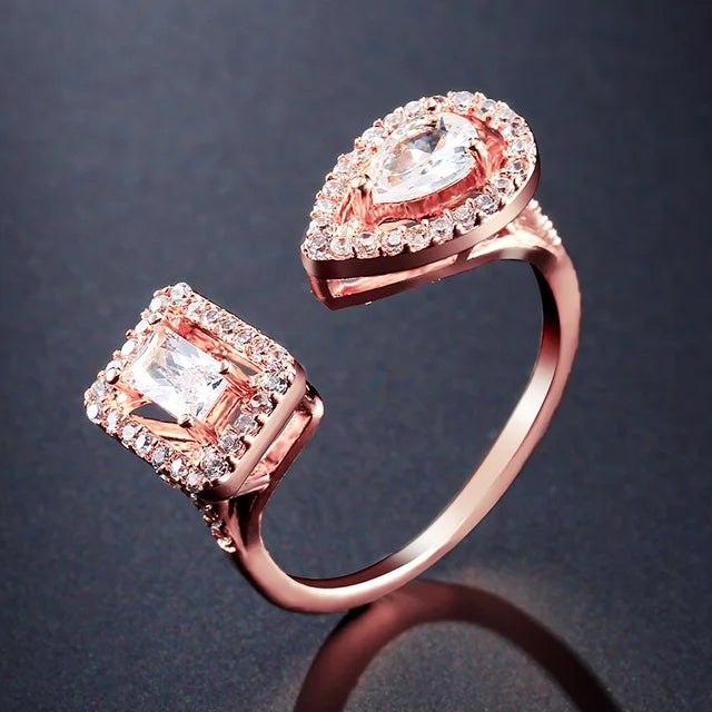 Luxury Square Zircon Ring For Women Fashion Water Drop Finger Open Rings Wedding Party Charms Jewelry