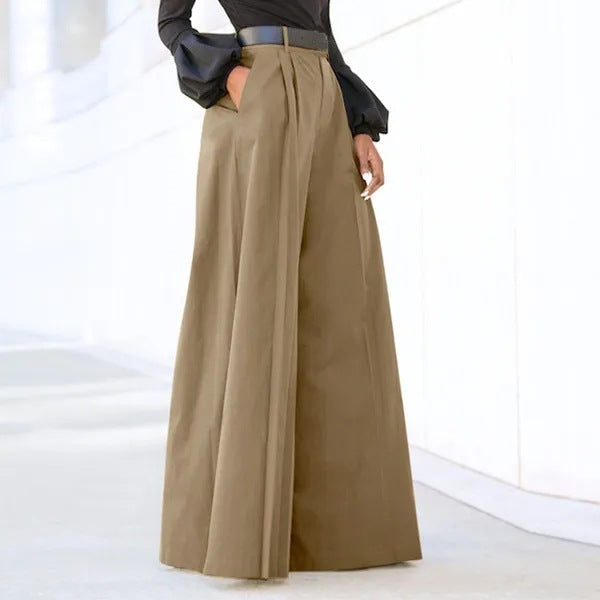 Spring Autumn Female Fashion Stylish Urban Casual Loose High Waisted Solid Color Wide Leg Pants For Women